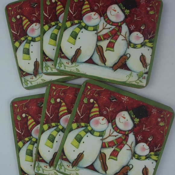 Vintage Seagull Studios Holiday Snowmen Coasters Set of 6 Design by Susan Winget - Picture 1 of 12